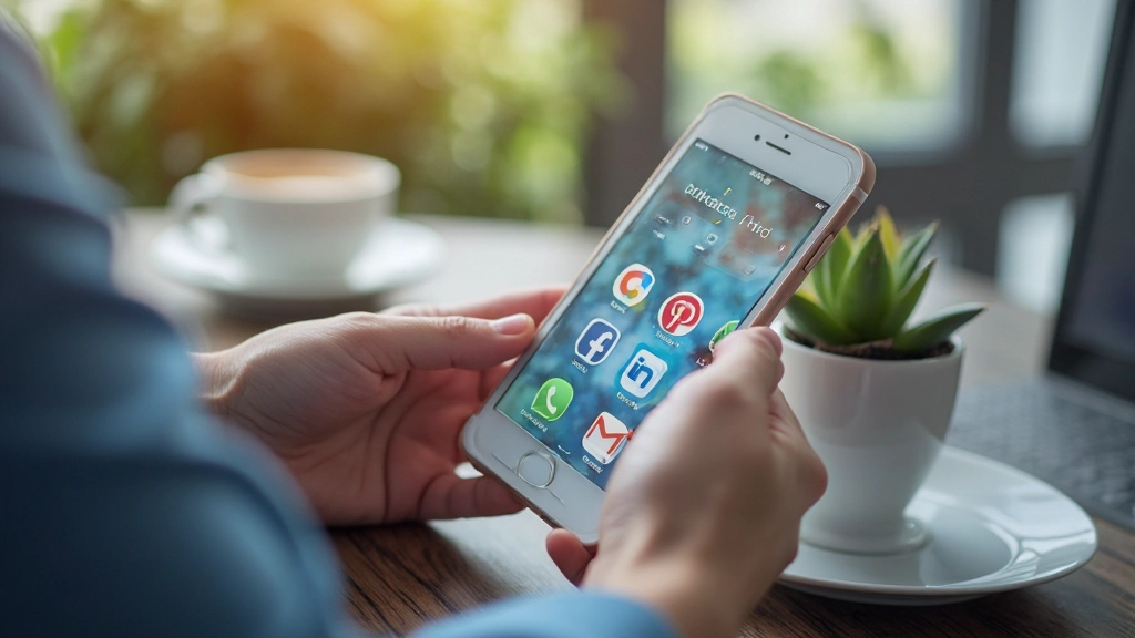 Sociala medier strategi visualisering med Instagram och Facebook ikoner på en mobilskärm