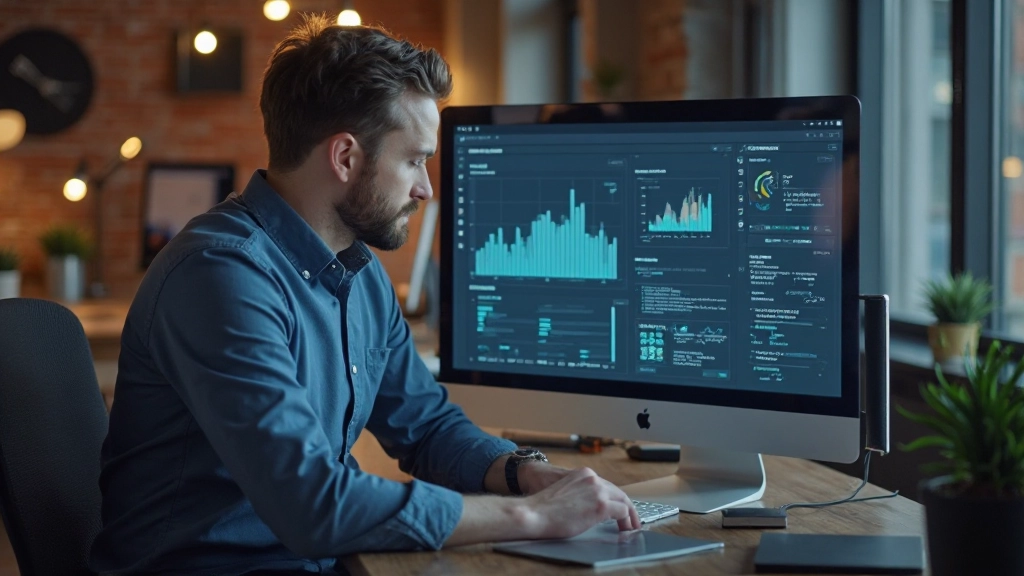 Digital marknadsförare analyserar statistik på datorskärm