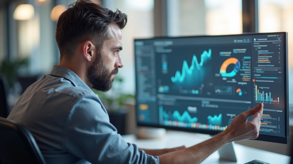 Marknadsförare granskar sociala medier analytik på datorskärm