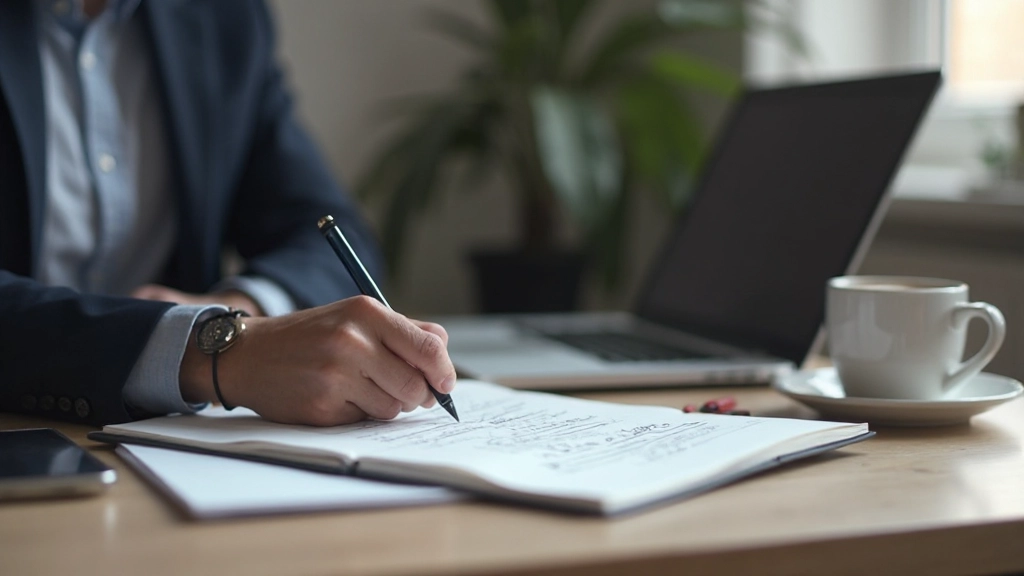 Innehållsmarknadsförare skriver och planerar artiklar vid sitt skrivbord