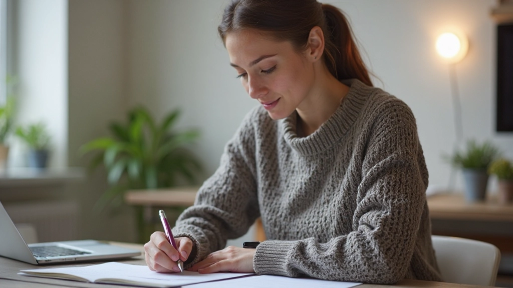 Innehållsskapare planerar bloggartikel med anteckningar och kaffe
