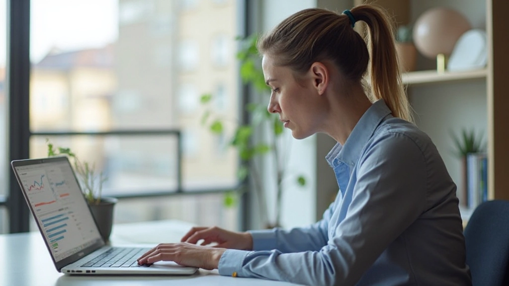 Professionell person som arbetar med e-postmarknadsföring på bärbar dator i modernt kontor